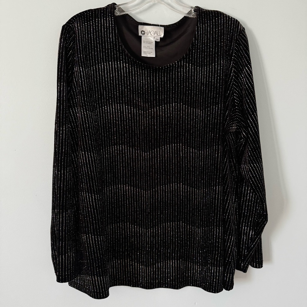 Chagall Black Velvety Sparkle Top 2X Holiday